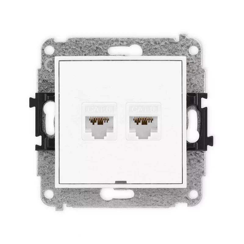 Icon Mechanizm Gniazda Komputerowego Podwójnego 2Xrj45, Kat. 6A, 8-Stykowy, Bez Pola Opisowego Biały Mat 25Igkbo-8