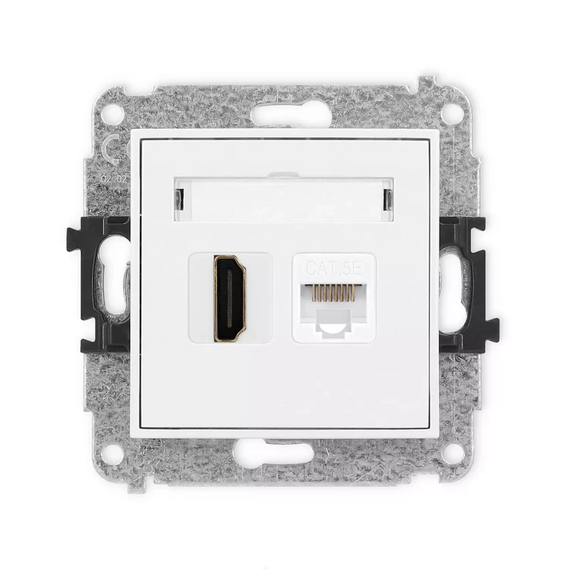 Icon Mechanizm Gniazda Pojedynczego Hdmi 2.0 + Gniazda Komp. Poj. 1Xrj45, Kat. 5E, 8-Stykowy Biały Mat 25Ighk