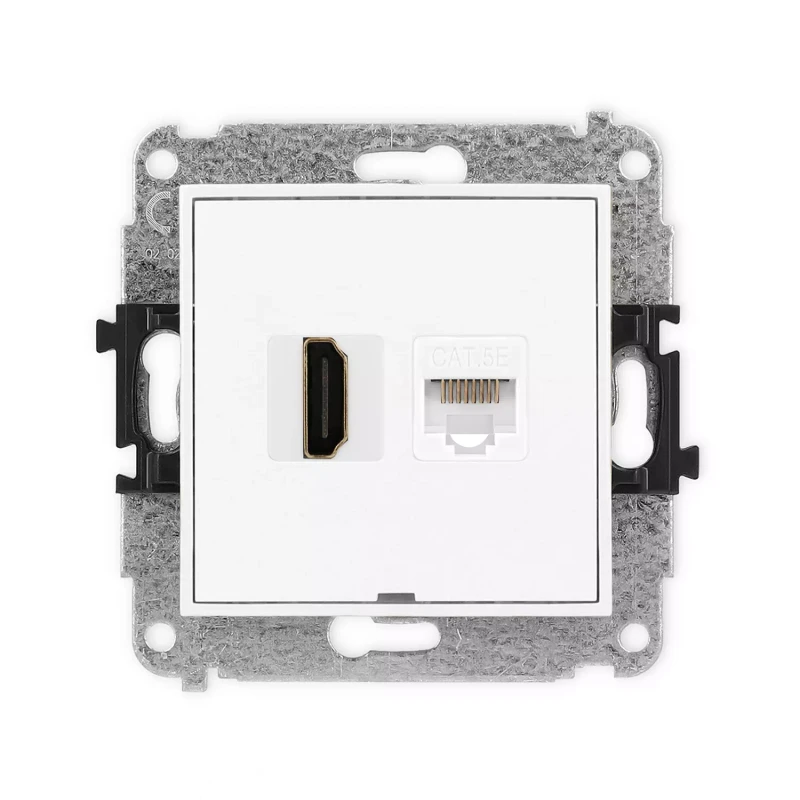 Icon Mechanizm Gniazda Pojedynczego Hdmi 2.0 + Gniazda Komp. Poj. 1Xrj45, Kat. 5E, 8-Stykowy, Bez Pola Opisowego Biały Mat 25Ighkbo