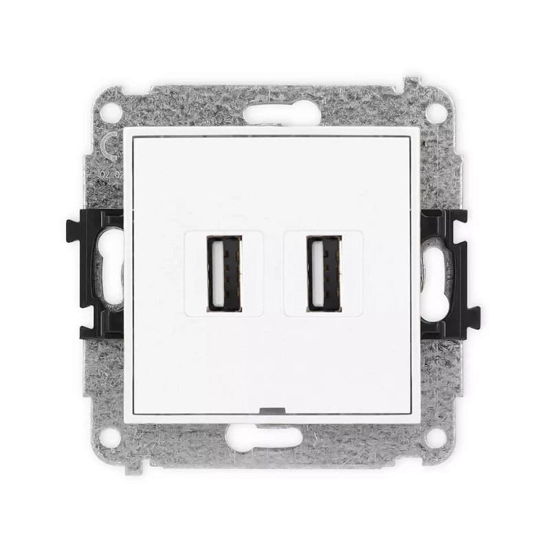 Icon Mechanizm Gniazda Podwójnego 2Xusb A-A 2.0, Bez Pola Opisowego Biały Mat 25Igusbbo-2
