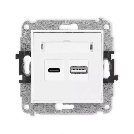 Icon Mechanizm Ładowarki Usb Podwójnej Usb C + Usb A, 20W Max. Biały Mat 25Icusb-8