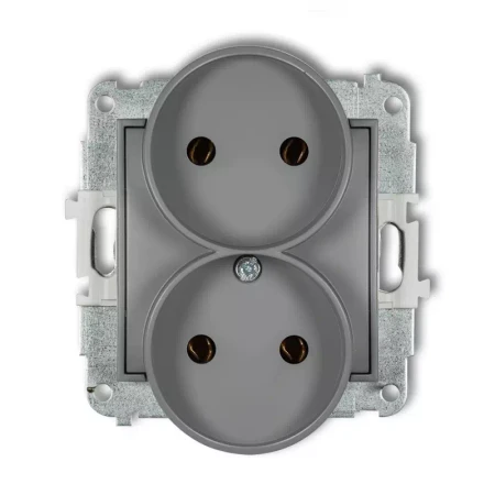 Icon Mechanizm Gniazda Podwójnego Do Ramki Bez Uziemienia 2X2P (Bez Przesłon Torów Prądowych) Szary Mat 27Igpr-2