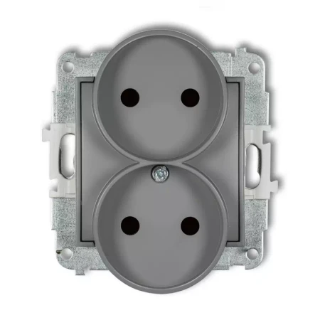 Icon Mechanizm Gniazda Podwójnego Do Ramki Bez Uziemienia 2X2P (Przesłony Torów Prądowych) Szary Mat 27Igpr-2P