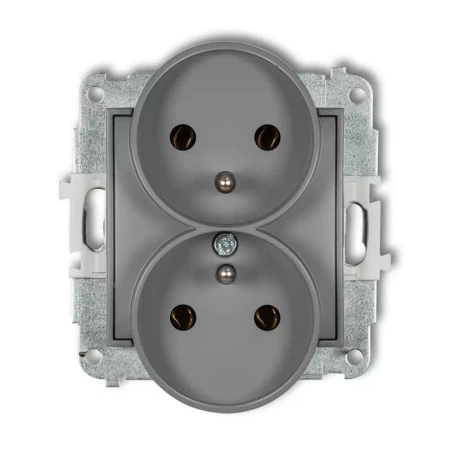 Icon Mechanizm Gniazda Podwójnego Do Ramki Z Uziemieniem 2X(2P+Z) (Bez Przesłon Torów Prądowych) Szary Mat 27Igpr-2Z