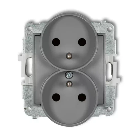 Icon Mechanizm Gniazda Podwójnego Do Ramki Z Uziemieniem 2X(2P+Z) (Przesłony Torów Prądowych) Szary Mat 27Igpr-2Zp