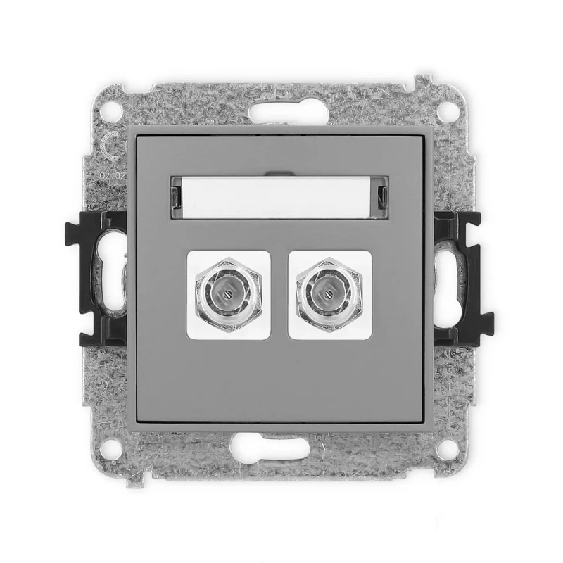 Icon Mechanizm Gniazda Antenowego Podwójnego Typu F (Sat) Niklowany Szary Mat 27Igf-2