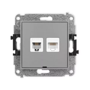Icon Mechanizm Gniazda Telefonicznego Pojedynczego 1Xrj11 + Komputerowego Pojedynczego 1Xrj45, Kat. 5E, 8-Stykowy, Beznarzędziowe, Bez Pola Opisowego Szary Mat 27Igtkbo