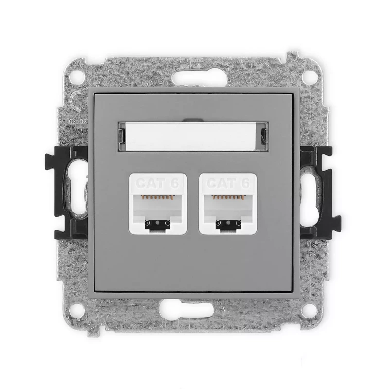 Icon Mechanizm Gniazda Komputerowego Podwójnego 2Xrj45, Kat. 6, 8-Stykowy Szary Mat 27Igk-4