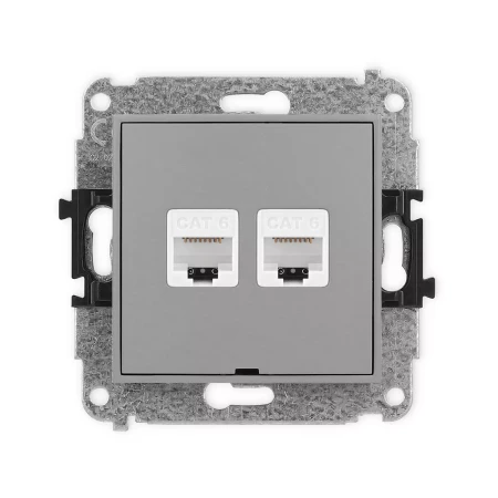 Icon Mechanizm Gniazda Komputerowego Podwójnego 2Xrj45, Kat. 6, 8-Stykowy, Bez Pola Opisowego Szary Mat 27Igkbo-4