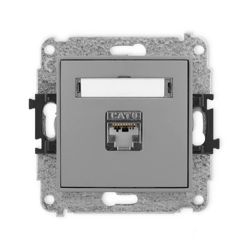 Icon Mechanizm Gniazda Komputerowego Pojedynczego 1Xrj45, Kat. 6, Ekranowane, 8-Stykowy Szary Mat 27Igk-5