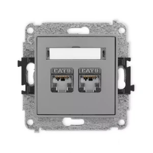 Icon Mechanizm Gniazda Komputerowego Podwójnego 2Xrj45, Kat. 6, Ekranowane, 8-Stykowy Szary Mat 27Igk-6