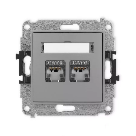 Icon Mechanizm Gniazda Komputerowego Podwójnego 2Xrj45, Kat. 6, Ekranowane, 8-Stykowy Szary Mat 27Igk-6