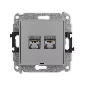 Icon Mechanizm Gniazda Komputerowego Podwójnego 2Xrj45, Kat. 6, Ekranowane, 8-Stykowy, Bez Pola Opisowego Szary Mat 27Igkbo-6