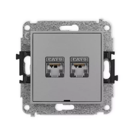 Icon Mechanizm Gniazda Komputerowego Podwójnego 2Xrj45, Kat. 6, Ekranowane, 8-Stykowy, Bez Pola Opisowego Szary Mat 27Igkbo-6