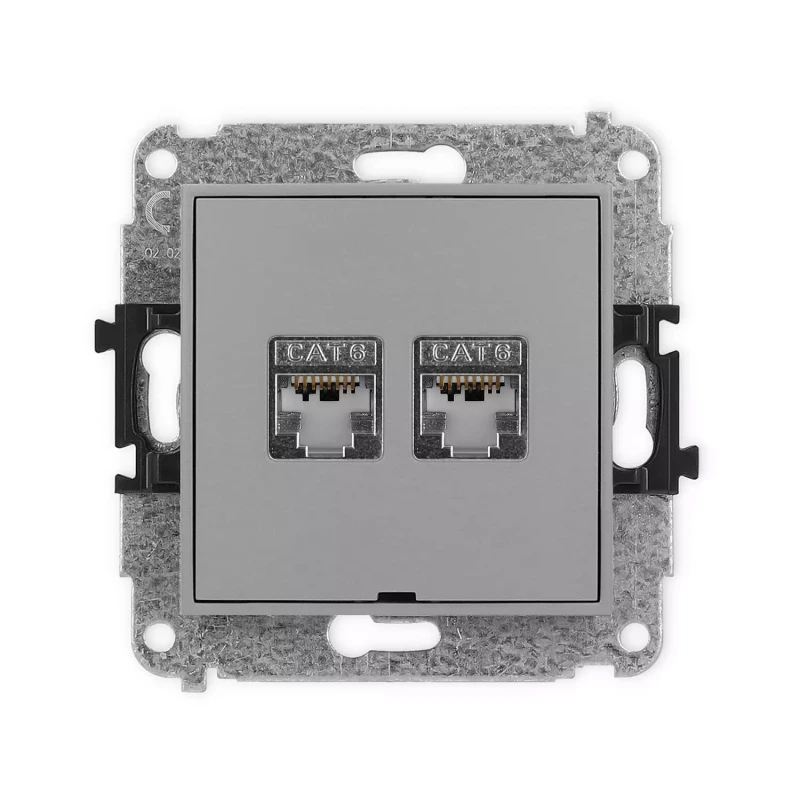 Icon Mechanizm Gniazda Komputerowego Podwójnego 2Xrj45, Kat. 6, Ekranowane, 8-Stykowy, Bez Pola Opisowego Szary Mat 27Igkbo-6