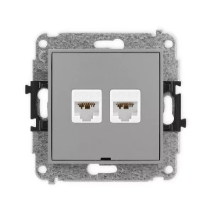 Icon Mechanizm Gniazda Komputerowego Podwójnego 2Xrj45, Kat. 6A, 8-Stykowy, Bez Pola Opisowego Szary Mat 27Igkbo-8