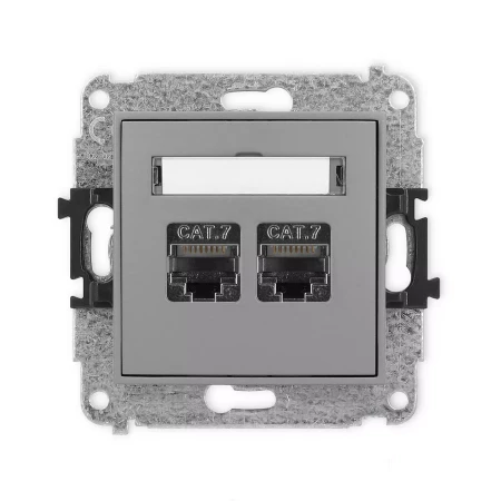 Icon Mechanizm Gniazda Komputerowego Podwójnego 2Xrj45, Kat. 7, Ekranowane, 8-Stykowy Szary Mat 27Igk-10