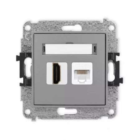 Icon Mechanizm Gniazda Pojedynczego Hdmi 2.0 + Gniazda Komp. Poj. 1Xrj45, Kat. 5E, 8-Stykowy Szary Mat 27Ighk