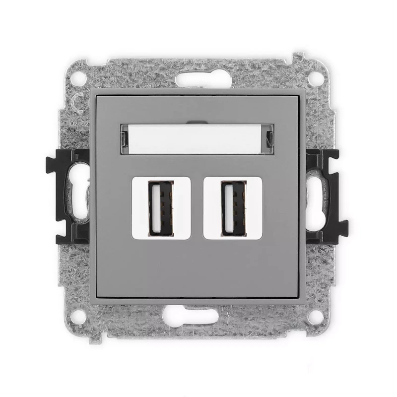 Icon Mechanizm Gniazda Podwójnego 2Xusb A-A 2.0 Szary Mat 27Igusb-2