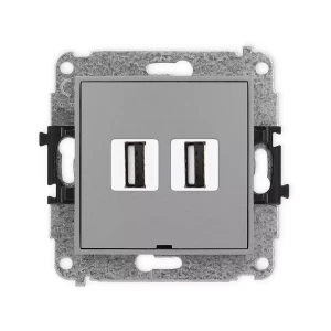 Icon Mechanizm Gniazda Podwójnego 2Xusb A-A 2.0, Bez Pola Opisowego Szary Mat 27Igusbbo-2