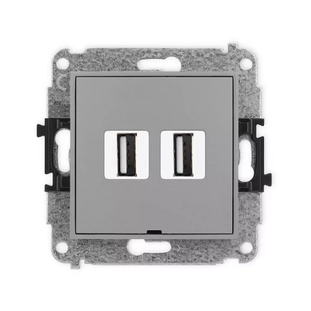 Icon Mechanizm Gniazda Podwójnego 2Xusb A-A 2.0, Bez Pola Opisowego Szary Mat 27Igusbbo-2