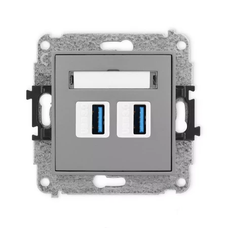 Icon Mechanizm Gniazda Podwójnego 2Xusb A-A 3.0 Szary Mat 27Igusb-6