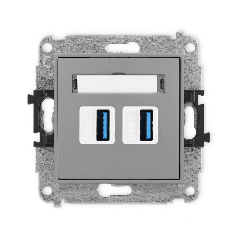 Icon Mechanizm Gniazda Podwójnego 2Xusb A-A 3.0 Szary Mat 27Igusb-6