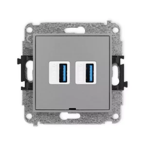 Icon Mechanizm Gniazda Podwójnego 2Xusb A-A 3.0, Bez Pola Opisowego Szary Mat 27Igusbbo-6