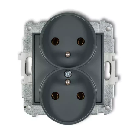 Icon Mechanizm Gniazda Podwójnego Do Ramki Z Uziemieniem 2X(2P+Z) (Bez Przesłon Torów Prądowych) Grafitowy Mat 28Igpr-2Z