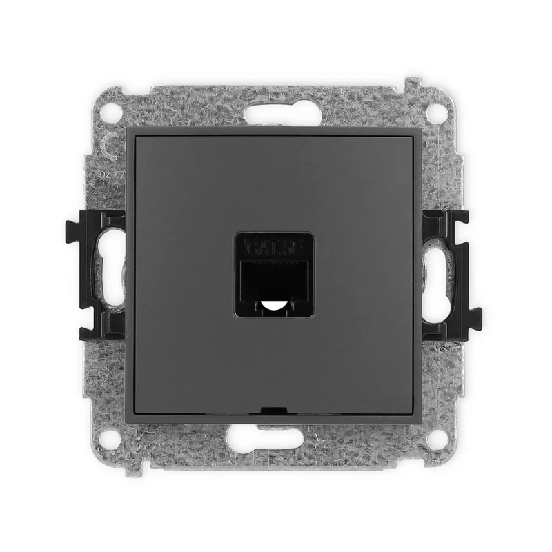 Icon Mechanizm Gniazda Komputerowego Pojedynczego 1Xrj45, Kat. 5E, 8-Stykowy, Bez Pola Opisowego Grafitowy Mat 28Igkbo-1
