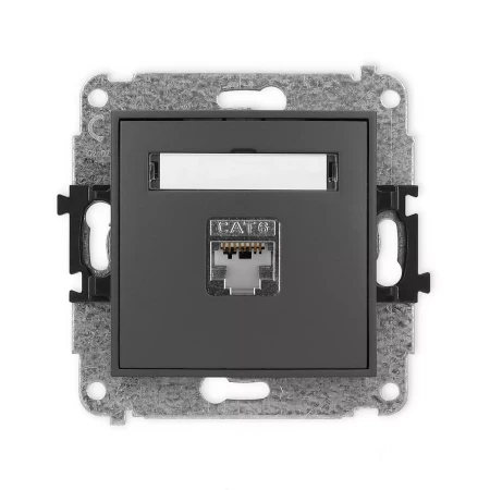 Icon Mechanizm Gniazda Komputerowego Pojedynczego 1Xrj45, Kat. 5E, Ekranowane, 8-Stykowy Grafitowy Mat 28Igk-1E