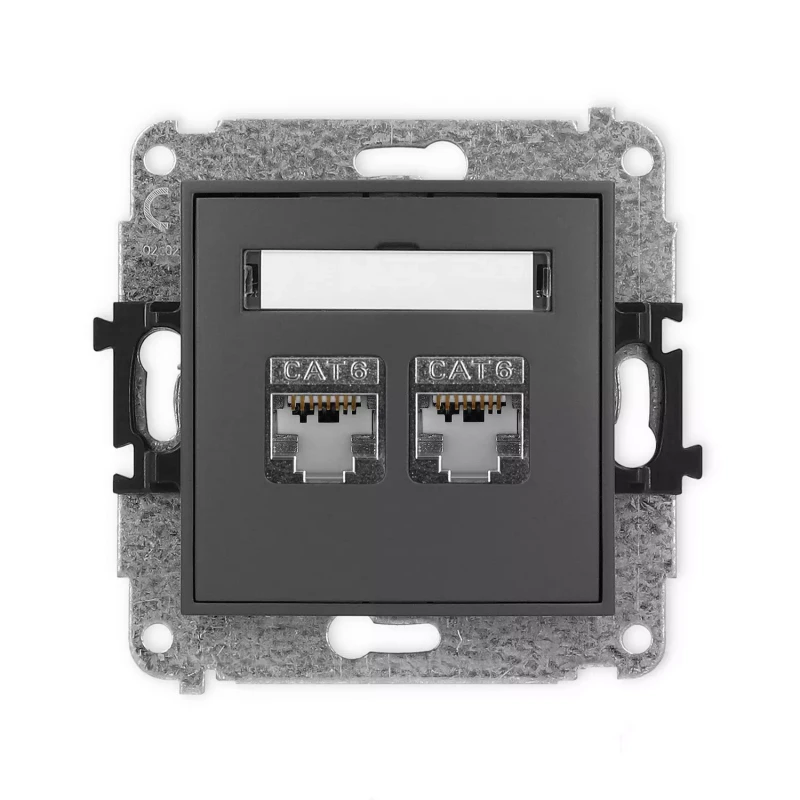 Icon Mechanizm Gniazda Komputerowego Podwójnego 2Xrj45, Kat. 6, Ekranowane, 8-Stykowy Grafitowy Mat 28Igk-6
