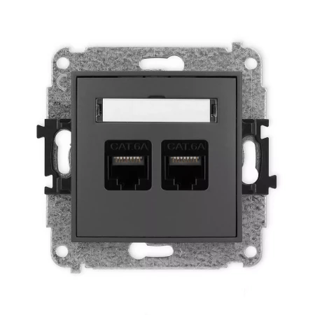 Icon Mechanizm Gniazda Komputerowego Podwójnego 2Xrj45, Kat. 6A, 8-Stykowy Grafitowy Mat 28Igk-8
