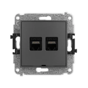 Icon Mechanizm Gniazda Komputerowego Podwójnego 2Xrj45, Kat. 6A, 8-Stykowy, Bez Pola Opisowego Grafitowy Mat 28Igkbo-8