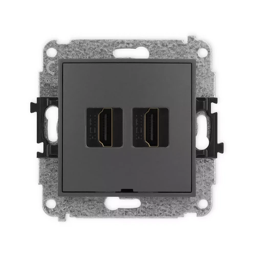 ICON Mechanizm gniazda podwójnego HDMI 2.0, bez pola opisowego grafitowy mat 28IHDMIBO-4