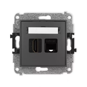 Icon Mechanizm Gniazda Pojedynczego Hdmi 2.0 + Gniazda Komp. Poj. 1Xrj45, Kat. 5E, 8-Stykowy Grafitowy Mat 28Ighk