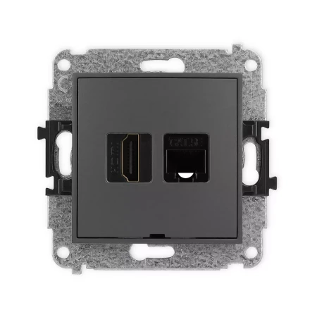 Icon Mechanizm Gniazda Pojedynczego Hdmi 2.0 + Gniazda Komp. Poj. 1Xrj45, Kat. 5E, 8-Stykowy, Bez Pola Opisowego Grafitowy Mat 28Ighkbo
