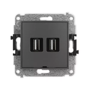 Icon Mechanizm Gniazda Podwójnego 2Xusb A-A 2.0, Bez Pola Opisowego Grafitowy Mat 28Igusbbo-2