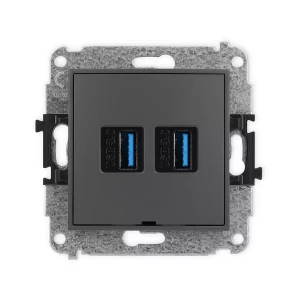 Icon Mechanizm Gniazda Podwójnego 2Xusb A-A 3.0, Bez Pola Opisowego Grafitowy Mat 28Igusbbo-6