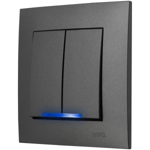 Ospel Szafir Szary Mat Łącznik Podwójny Schodowy Podświetlenie Niebieskie Zestaw Z Ramką