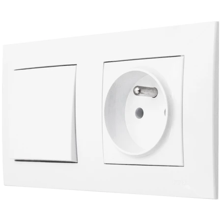 Ospel Szafir Biały Łącznik Pojedynczy Z Gniazdem Pojedynczym Zestaw Z Ramką