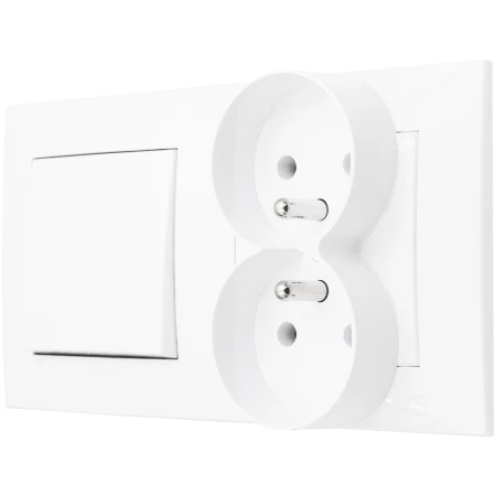 Ospel Szafir Biały Łącznik Pojedynczy Z Gniazdem Podwójnym Zestaw Z Ramką