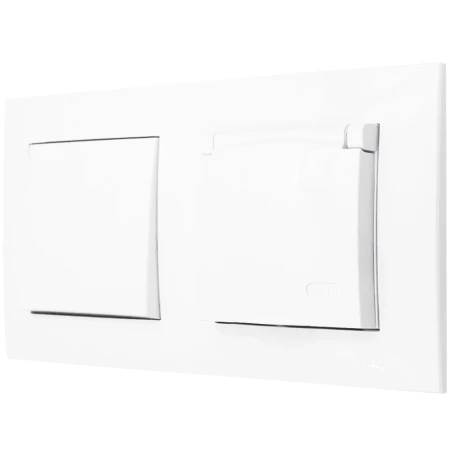 Ospel Szafir Biały Łącznik Pojedynczy I Gniazdo Hermetyczne Zestaw Z Ramką