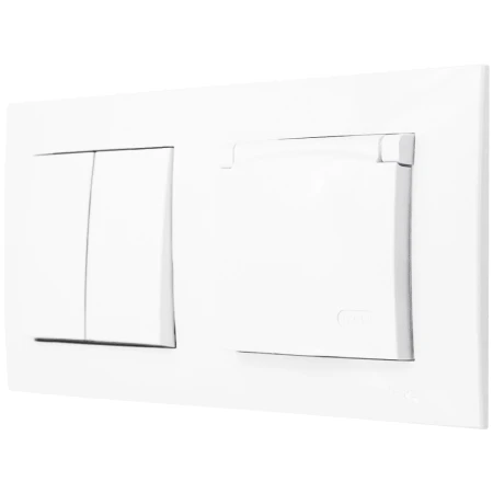 Ospel Szafir Biały Łącznik Podwójny I Gniazdo Hermetyczne Zestaw Z Ramką