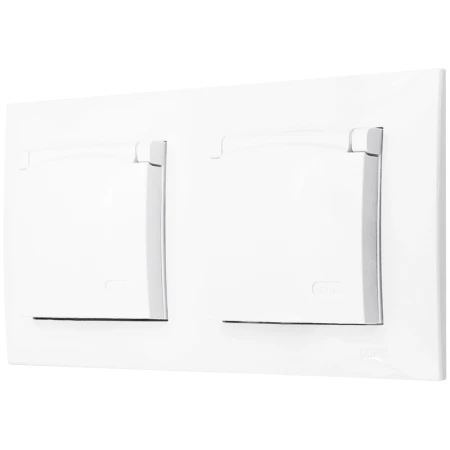 Ospel Szafir Biały Dwa Gniazda Hermetyczne Ip44 Zestaw Z Ramką