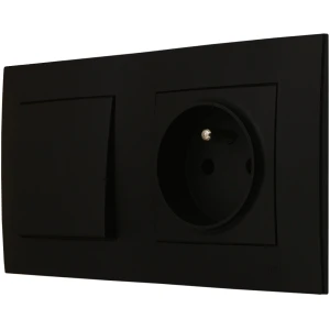 Ospel Szafir Czarny Łącznik Pojedynczy Z Gniazdem Pojedynczym Zestaw Z Ramką