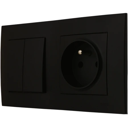 Ospel Szafir Czarny Łącznik Podwójny Z Gniazdem Pojedynczym Zestaw Z Ramką