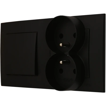 Ospel Szafir Czarny Łącznik Pojedynczy Z Gniazdem Podwójnym Zestaw Z Ramką