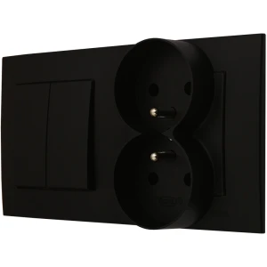 Ospel Szafir Czarny Łącznik Podwójny Z Gniazdem Podwójnym Zestaw Z Ramką