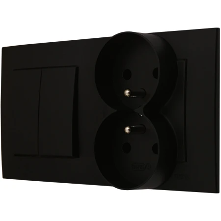 Ospel Szafir Czarny Łącznik Podwójny Z Gniazdem Podwójnym Zestaw Z Ramką